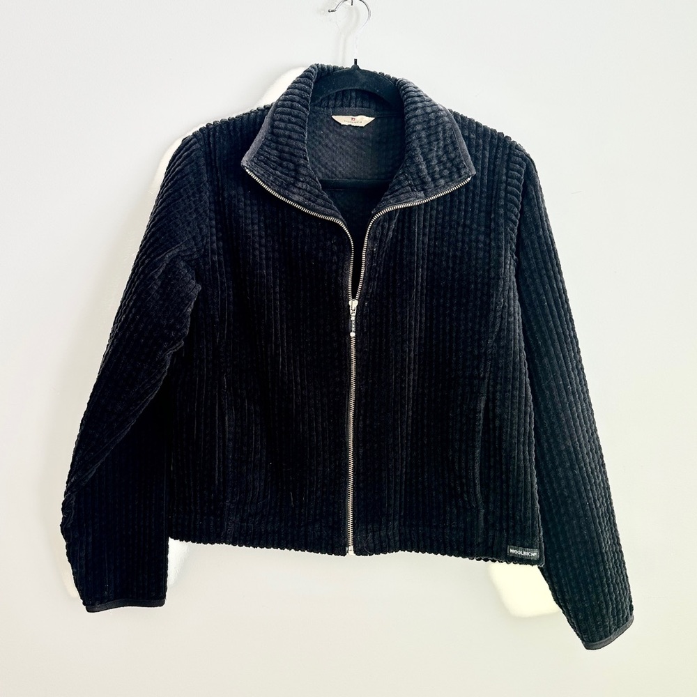 90s wide whale corduroy Woolrich jacket black zip up sz Med cotton shacket